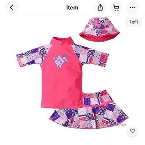 UV Skinz Girls Fish 3 Piece Rash Guard Set with top, Swim Skirt and Sun Hat New